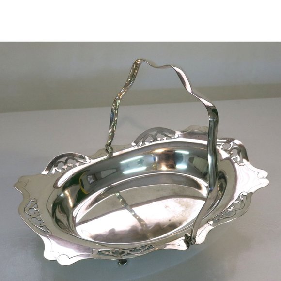 Vintage Silver Plated Basket w/ Handle Made in ENGLAND, E.P.N.S Hard Soldered - Picture 5 of 12
